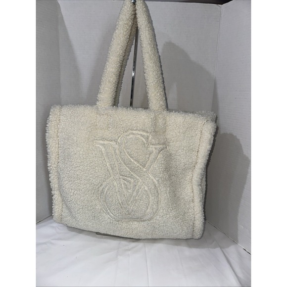 Victoria's Secret Sherpa Fleece Ivory VS Logo Tote - Picture 1 of 9